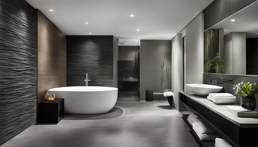 desain kamar mandi batu alam monokrom